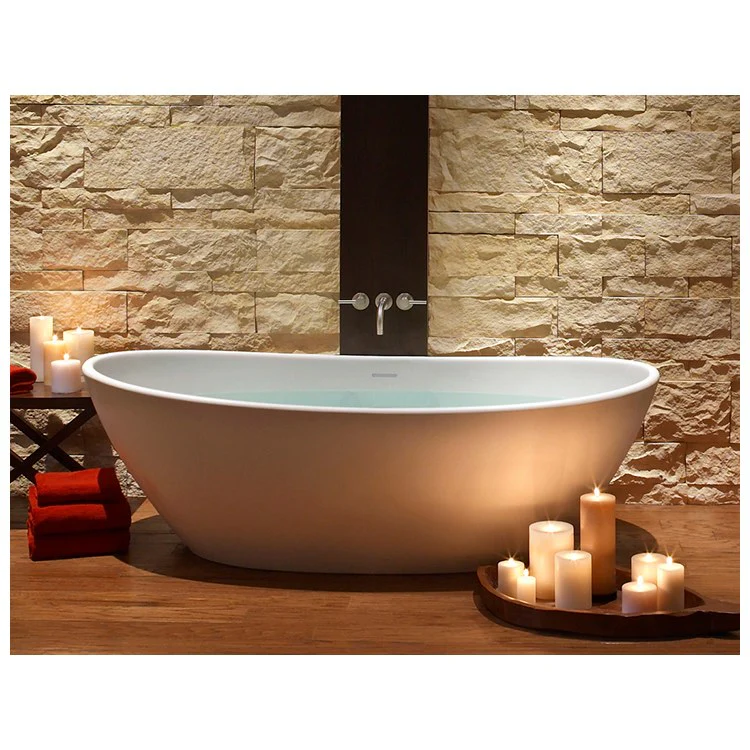 Soaking Tub Elise 73 x 37 Inch Freestanding Integrated Pedestal Center White Gloss Sculpturestone 102 Gallons 21-3/4 Inch - Frankwebs