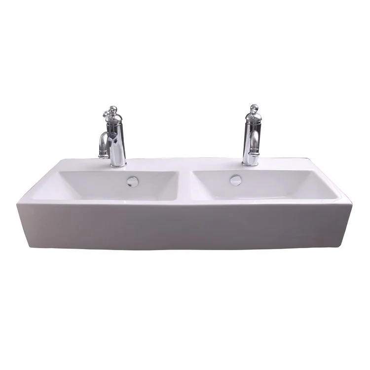 Lavatory Sink Winfield Double Bowl Wall Hung with Overflow 33-1/2 Inch Rectangle White - Frankwebs