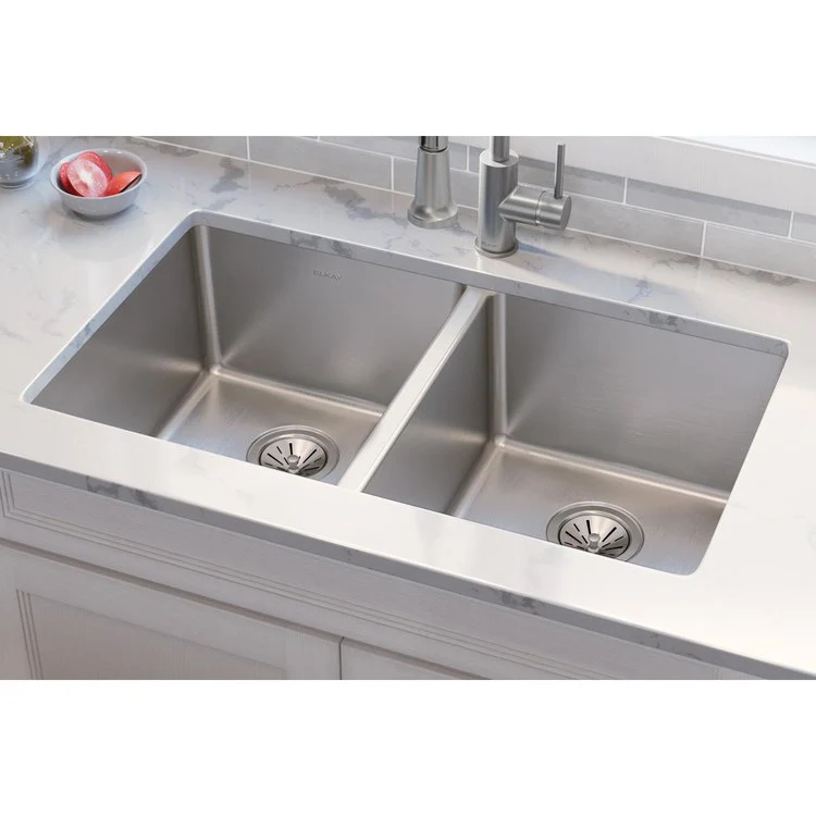 Kitchen Sink Lustertone Iconix 32.75 x 19.5 Inch Double Bowl Luminous Satin Undermount - Frankwebs