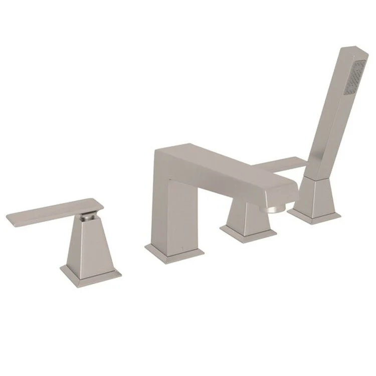 Tub Filler Vincent with Handshower 2 Metal Lever Fixed Spout Satin Nickel - Frankwebs