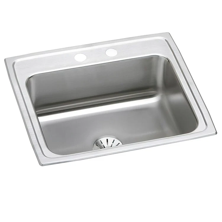 Kitchen Sink Lustertone Classic 22 x 19.5 Inch Single Bowl with Perfect Drain 2 Hole Lustrous Satin Drop-In Stainless Steel Drain Location Center Bottom Only Pads - Frankwebs