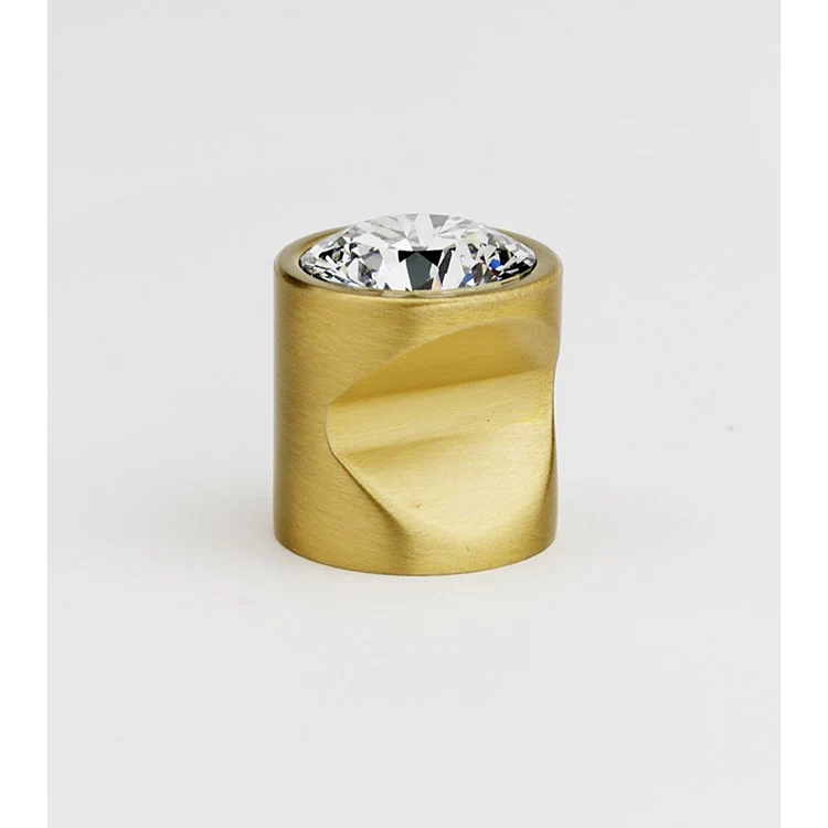 Knob Contemporary 2 Crystal Round Crystal Satin Brass Brass 1 Inch 1 Inch 1-1/8 Inch - Frankwebs