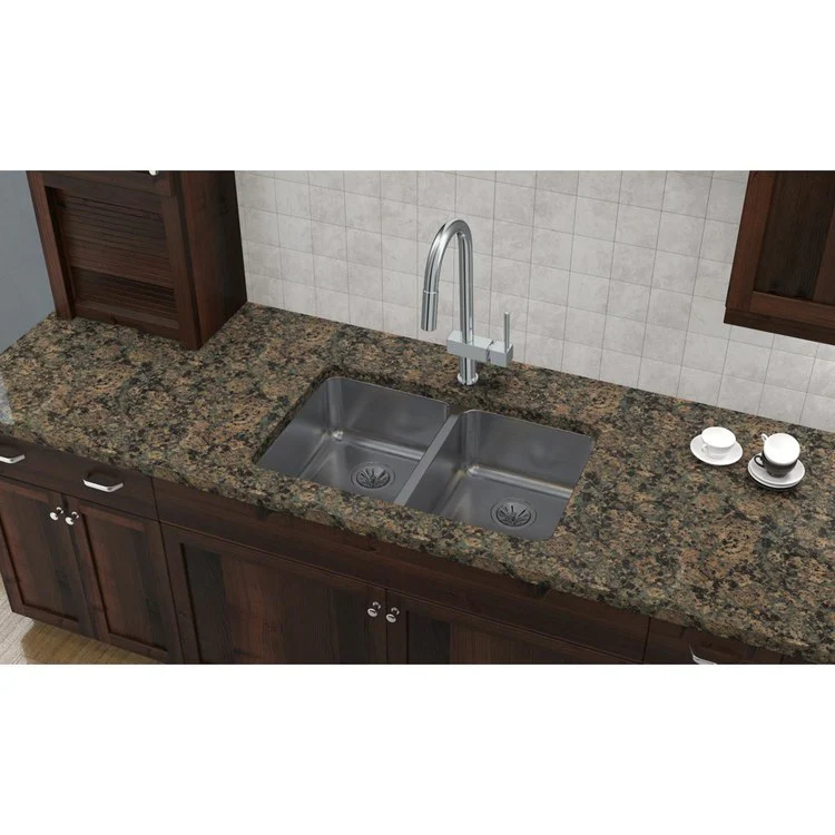 Kitchen Sink Lustertone Classic Gourmet 31.25 x 20 Inch Double Bowl Lustrous Highlighted Satin Undermount Stainless Steel - Frankwebs