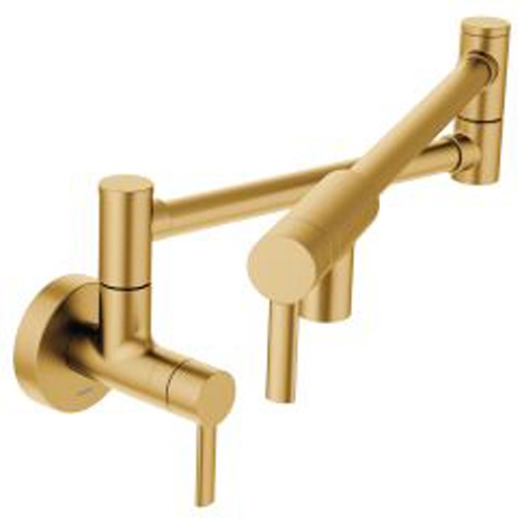 Pot Filler Modern Wall Mount 2 Lever ADA Brushed Gold Aerated Stream - Frankwebs