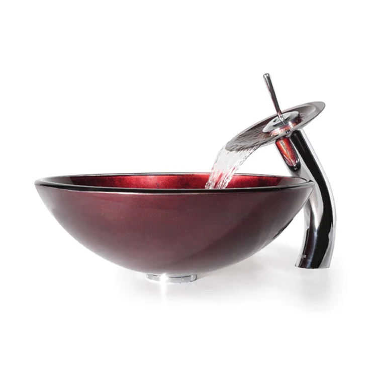 Irruption Glass Vessel Sink with Single Handle Single Hole Waterfall Faucet - Frankwebs