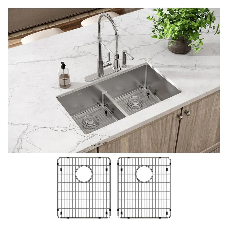 Kitchen Sink Crosstown 33 x 22 Inch Double Bowl Equal Kit with Aqua Divide 4 Hole Polished Satin Drop-In Undermount - Frankwebs