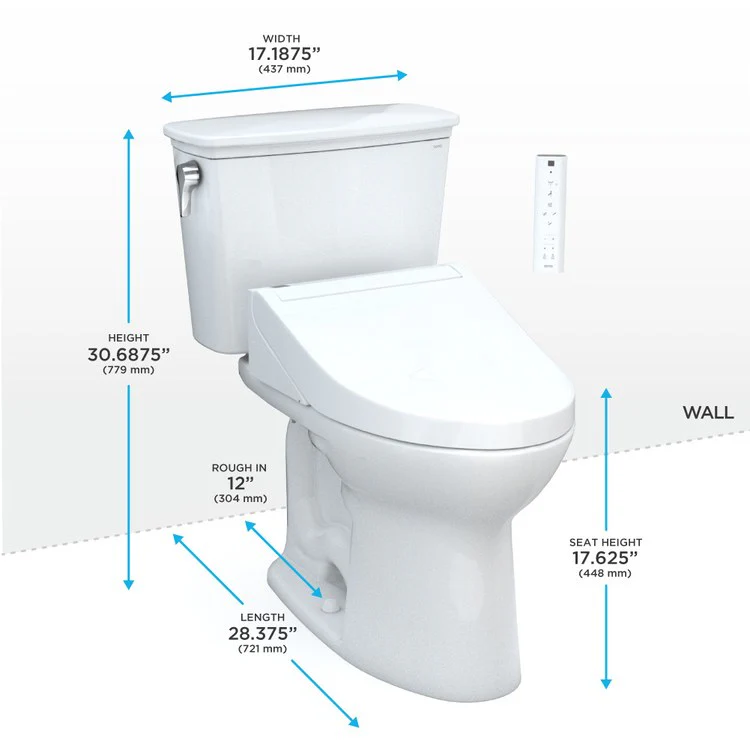 Toilet Drake 2 Pieces Universal Height Cotton Elongated ADA 30-11/16 Inch 1.28 Gallons per Flush Left Hand Chrome Washlet+ C5 - Frankwebs