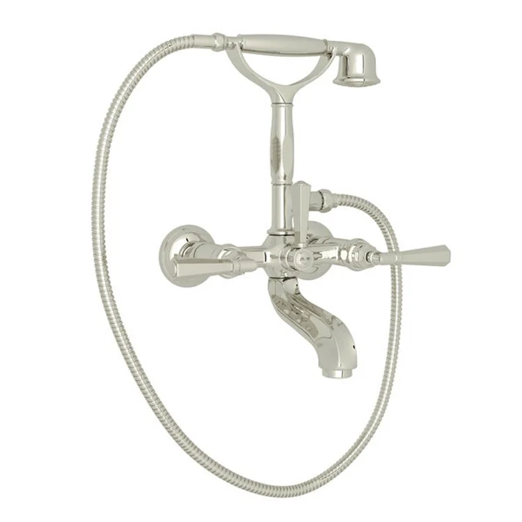 Tub Filler Palladian Wall Mount with Handshower 3 Metal Lever Polished Nickel - Frankwebs
