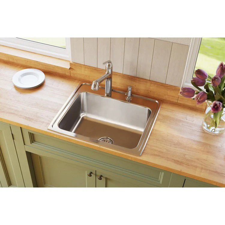 Kitchen Sink Lustertone Classic 25 x 22 Inch Single Bowl 5 Hole Lustrous Satin Drop-In 10-3/8 Inch - Frankwebs