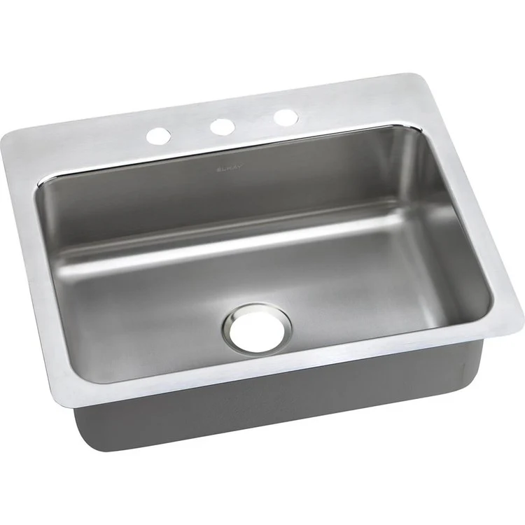 Kitchen Sink Lustertone Classic 27 x 22 Inch Single Bowl 3 Hole Lustrous Satin Drop-In Undermount Drain Location Center Slim Rim Sides and Bottom Pads - Frankwebs