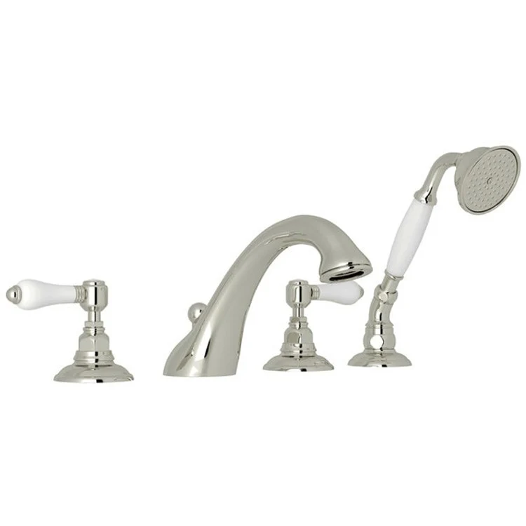 Tub Filler Viaggio Deck Mount with Handshower 2 Porcelain Lever C-Spout Italian Brass - Frankwebs