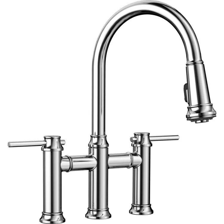 Empressa Two Handle Bridge Kitchen Faucet with Pull Down Sprayer - Stainless Steel - Frankwebs
