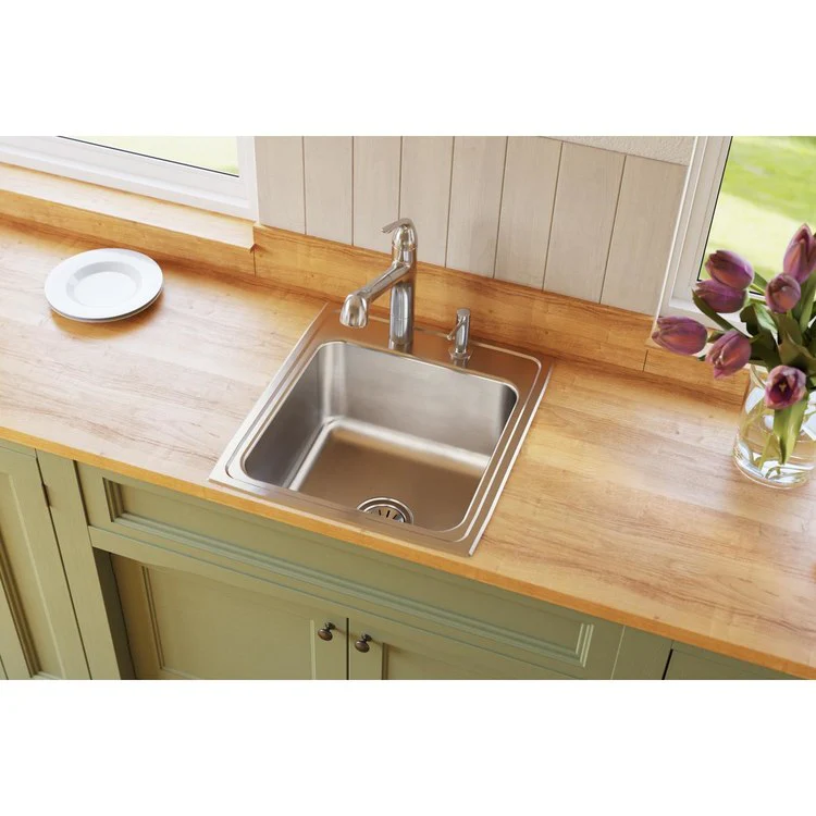 Kitchen Sink Lustertone Classic 19.5 x 22 Inch Single Bowl OS4 Hole Lustrous Satin Drop-In - Frankwebs