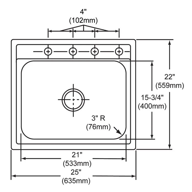 Kitchen Sink Dayton 25 x 22 Inch Single Bowl 1 Hole Premium Highlighted Satin Top Mount - Frankwebs