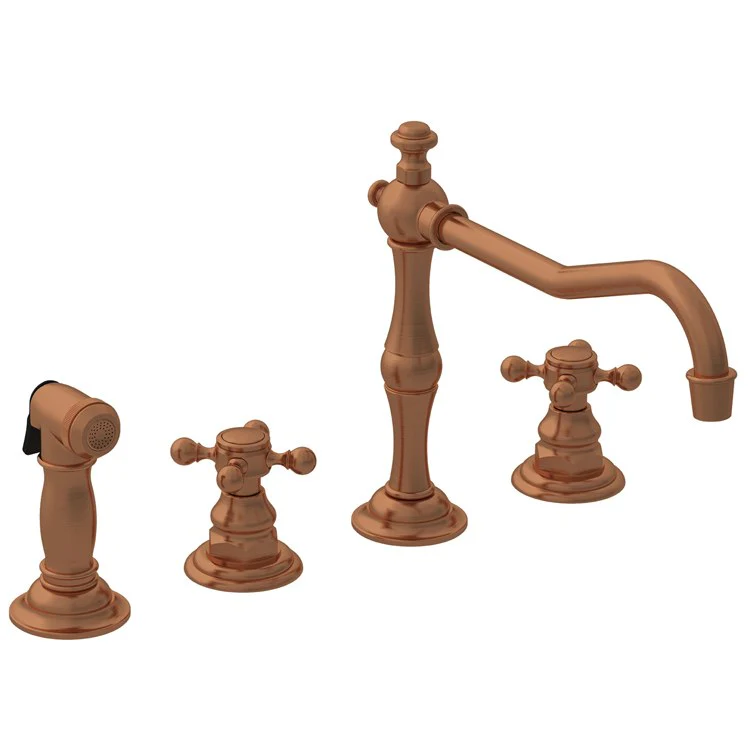Kitchen Faucet Chesterfield 8 to 20 Inch Spread 2 Cross ADA Antique Copper Pull Out Sidespray Spout Height 5-5/9 Inch Spout Reach 9-1/2 Inch 1.8 Gallons per Minute - Frankwebs