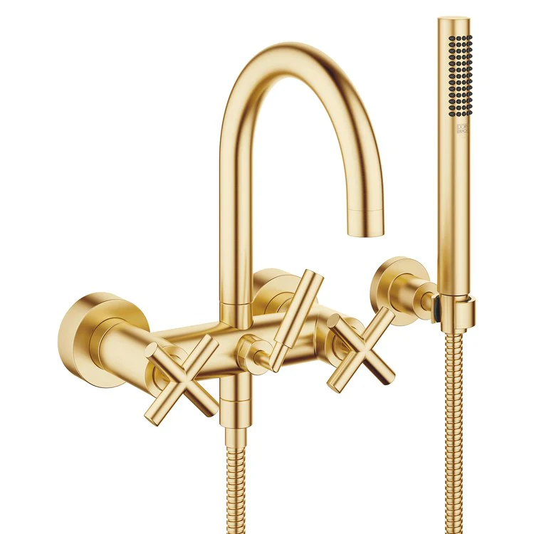 Tub Filler TARA Mixer for Wall Mount with Handshower 5-7/8 Inch Spread 3 Cross/Lever Brushed Durabrass - Frankwebs