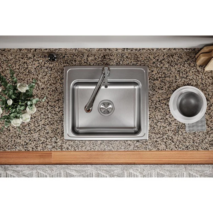Kitchen Sink Celebrity 22 x 19.5 Inch Single Bowl Brushed Satin Drop-In Drain Location Center Bottom Only Pads - Frankwebs
