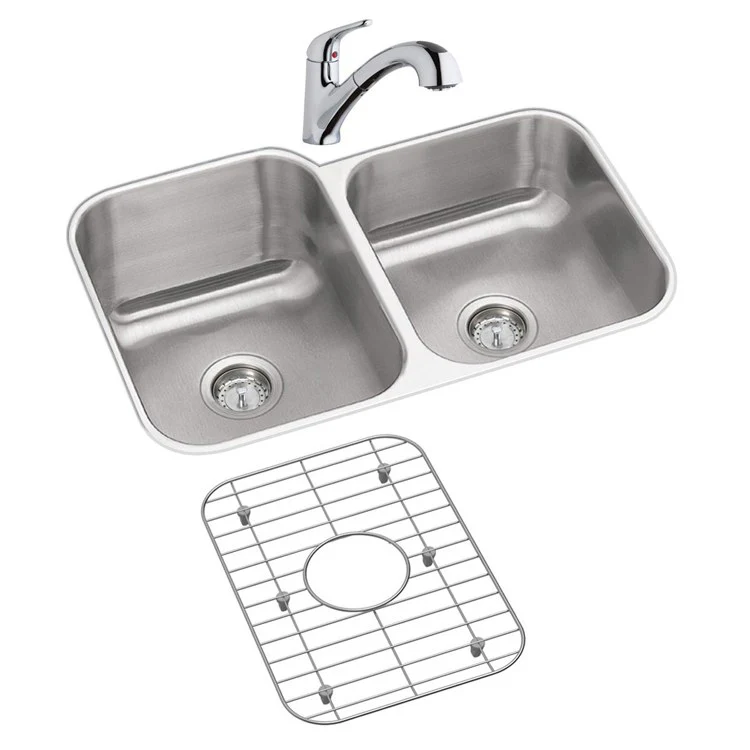 Kitchen Sink Dayton 31.75 x 20.5 Inch Double Bowl Offset Kit with Faucet & Bottom Grid Radiant Satin Undermount - Frankwebs