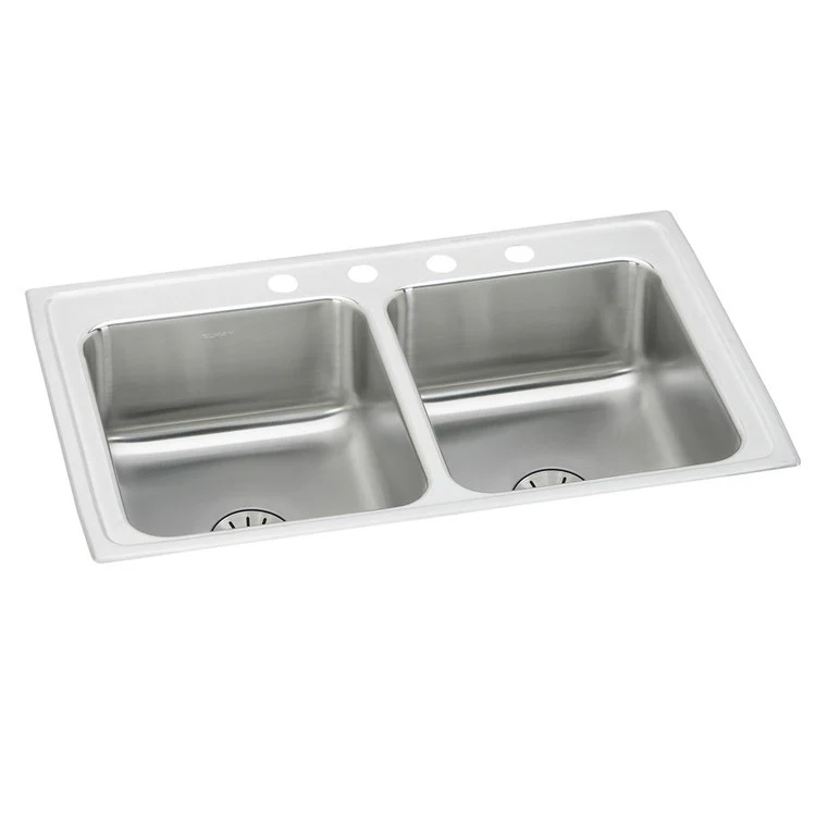 Kitchen Sink Lustertone Classic 29 x 18 Inch Double Bowl Equal with Perfect Drain 1 Hole ADA Lustrous Satin Drop-In Rectangle Drain Location Center Depth 6-1/2 Inch Bottom Only Pads - Frankwebs