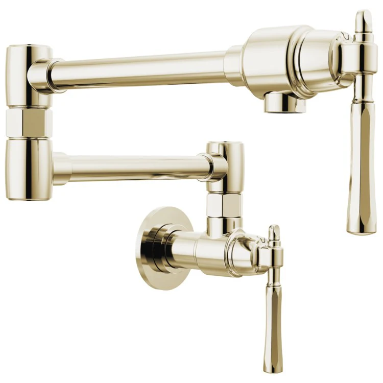 Pot Filler Tulham Wall Mount Cold Water Only 2 Lever ADA Brilliance Luxe Gold/Brilliance Polished Gold Dual Jointed Swivel - Frankwebs