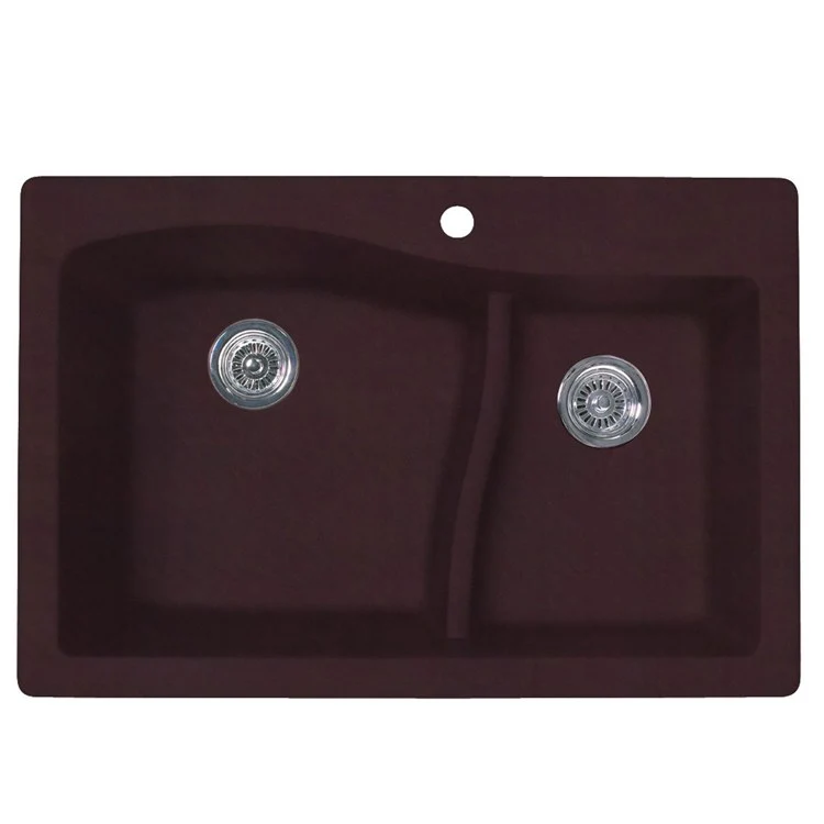 Kitchen Sink 33 x 22 Inch 2 Bowl Large/Small 1 Hole Espresso Drop in - Frankwebs
