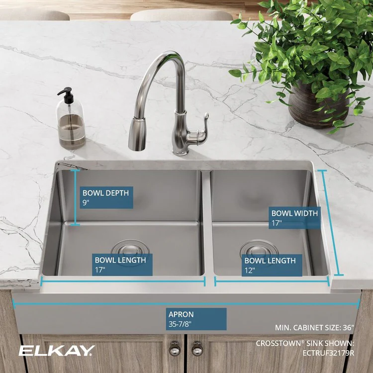 Crosstown 35-7/8 Double Bowl Stainless Steel Apron Front Kitchen Sink - Frankwebs