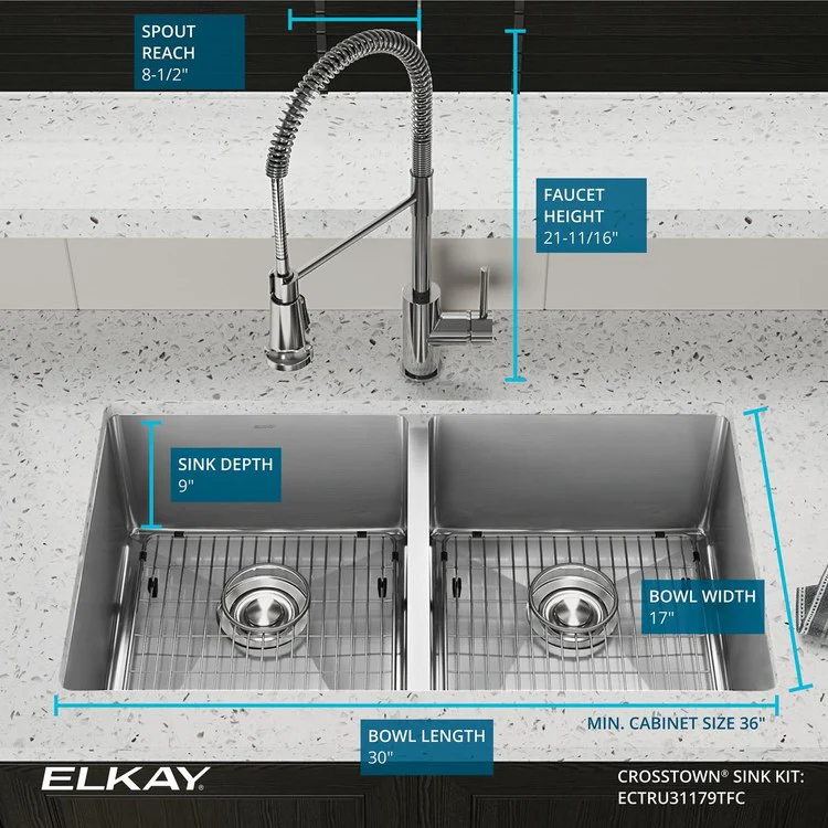 Kitchen Sink Crosstown 31.5 x 18.5 Inch Double Bowl Equal 1 Hole Polished Satin Undermount - Frankwebs