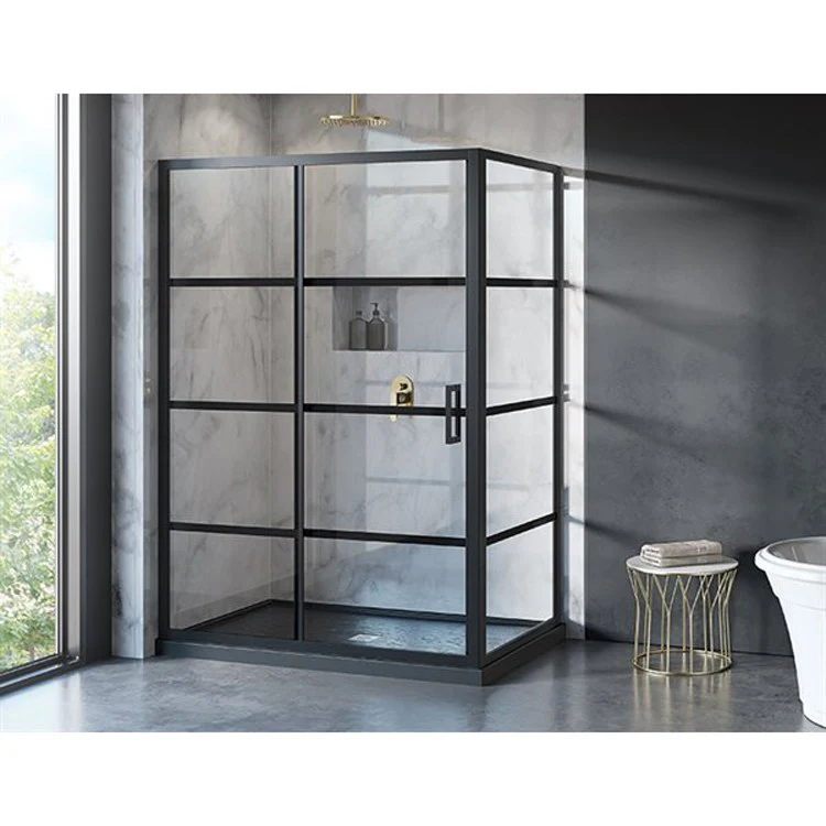 Shower Door Latitude 2-Sided with 32 Inch Panel 54 x 79 Inch Matte Black Clear with Black 5/16 Inch - Frankwebs