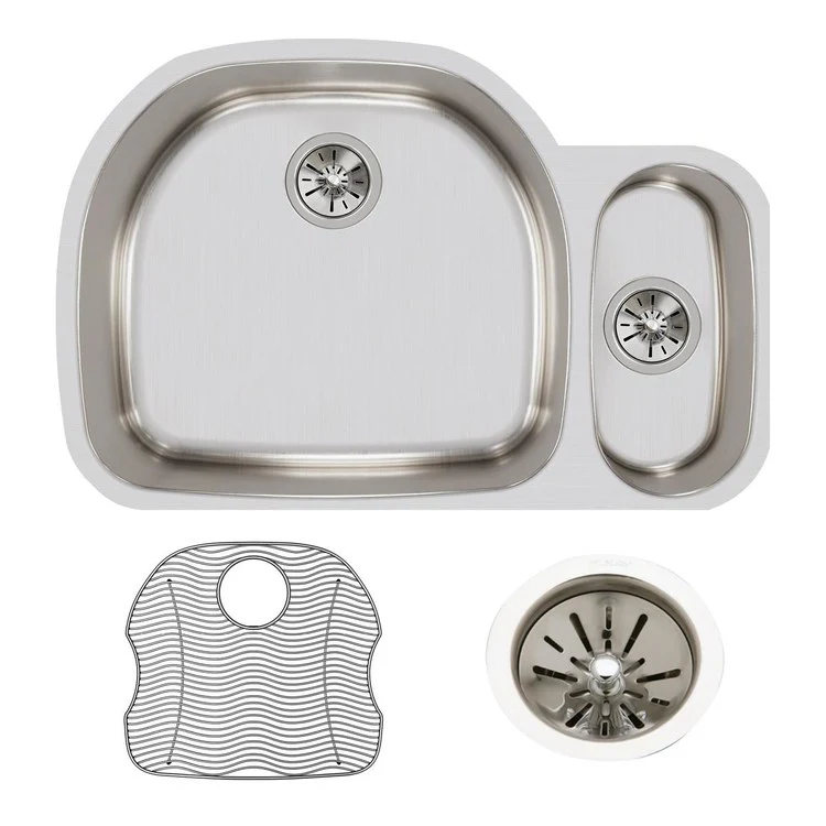 Kitchen Sink Lustertone Classic 32 x 21 Inch Double Bowl Offset 70/30 Kit Lustrous Highlighted Satin Undermount - Frankwebs