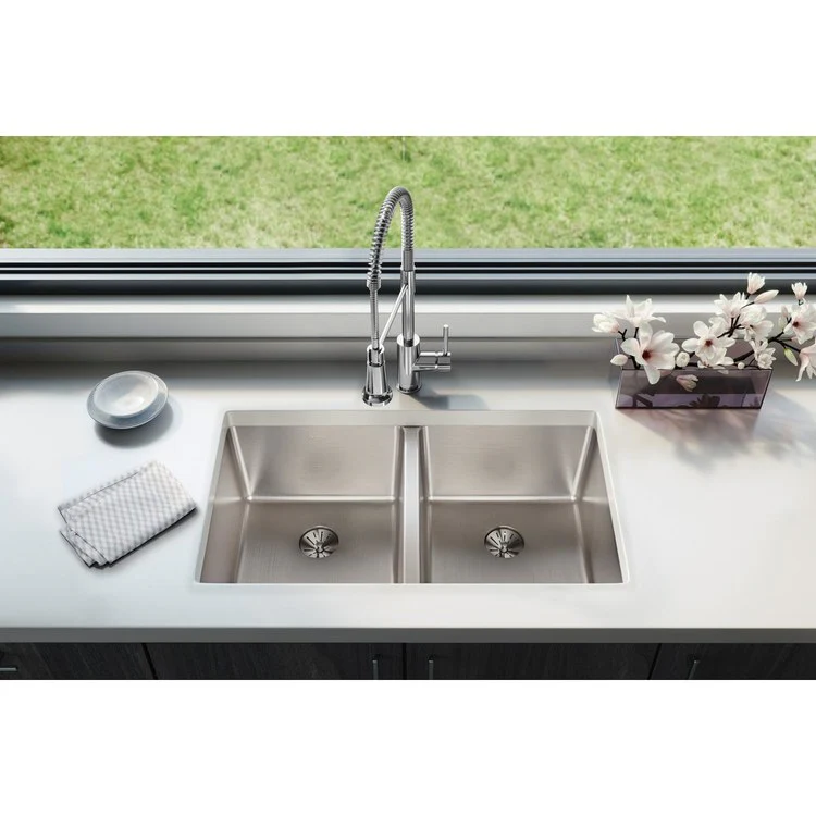 Kitchen Sink Lustertone Iconix 32.75 x 19.5 Inch Double Bowl with Perfect Drain Luminous Satin Undermount - Frankwebs