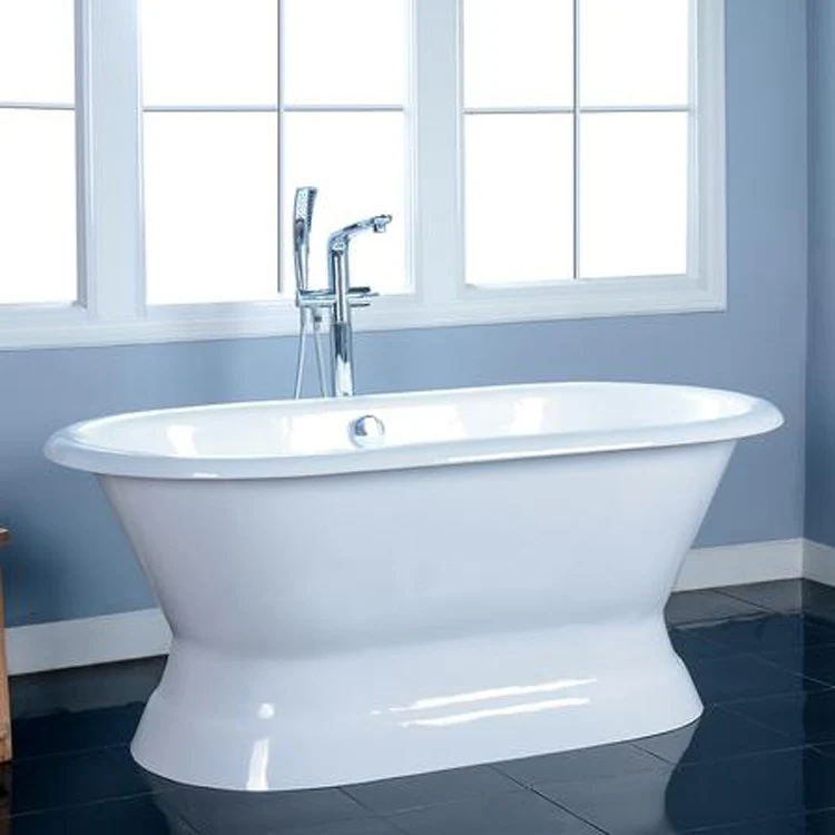 Freestanding Tub Conrad 60 Inch Double Roll Top Oval Cast Iron White No Faucet Holes Rolled Rim - Frankwebs