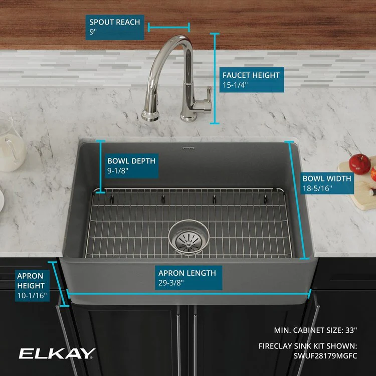 Kitchen Sink Fireclay 30 x 20 Inch Single Bowl Apron Front ADA Matte Gray Farmhouse Rectangle Drain Location Center Depth 10 Inch - Frankwebs