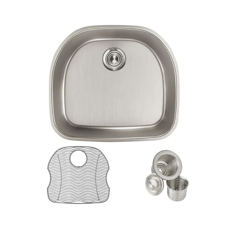 Sink Kit Lustertone Iconix 23.625 x 21.25 Inch Single Bowl Luminous Satin Bottom Grid Drain Strainer - Frankwebs