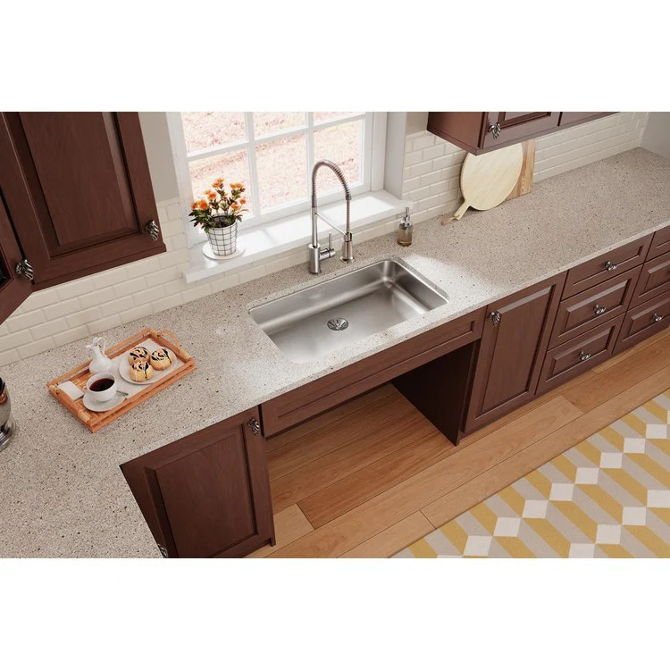 Kitchen Sink Lustertone Classic 30.5 x 18.5 Inch Single Bowl with Perfect Drain ADA Lustertone Undermount Rectangle Drain Location Rear Center Depth 5-3/8 Inch Bottom Only Pads - Frankwebs