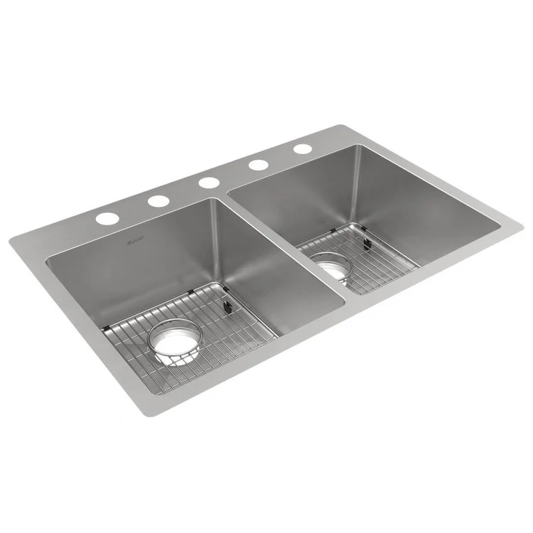 Kitchen Sink Crosstown 33 x 22 Inch Double Bowl Equal Kit 5 Hole Polished Satin Drop-In Undermount - Frankwebs