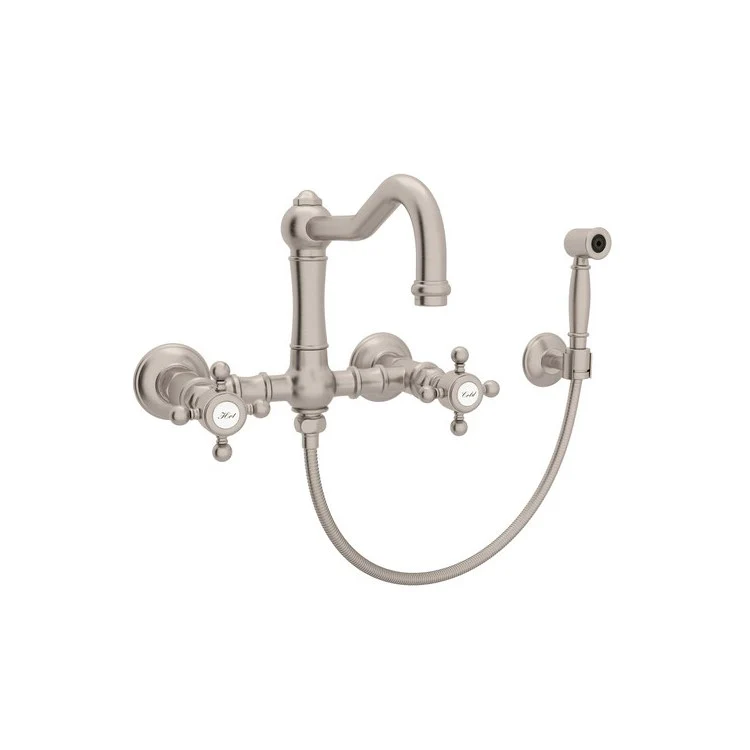 Kitchen Faucet Acqui with Sidespray 2 Cross Handle Polished Nickel Column Spout Bridge 7 Inch 1.5 Gallons per Minute - Frankwebs