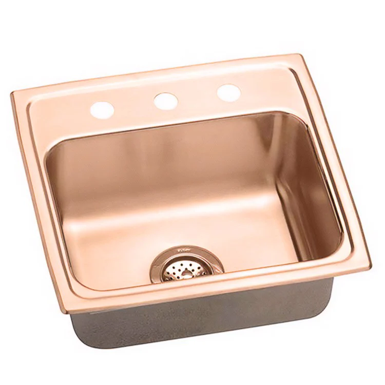 Kitchen Sink 19.5 x 19 Inch Single Bowl Antimicrobial Copper Lustrous Satin Drop-In - Frankwebs