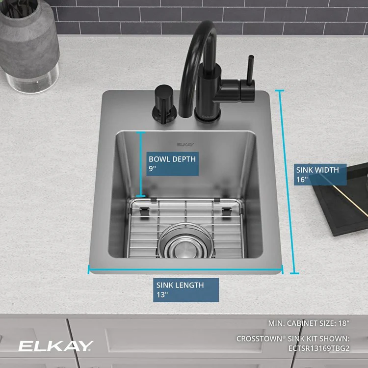 Sink Kit Crosstown Dual Mount 13 x 16 Inch Single Bowl 2 Hole Polished Satin Bottom Grid - Frankwebs