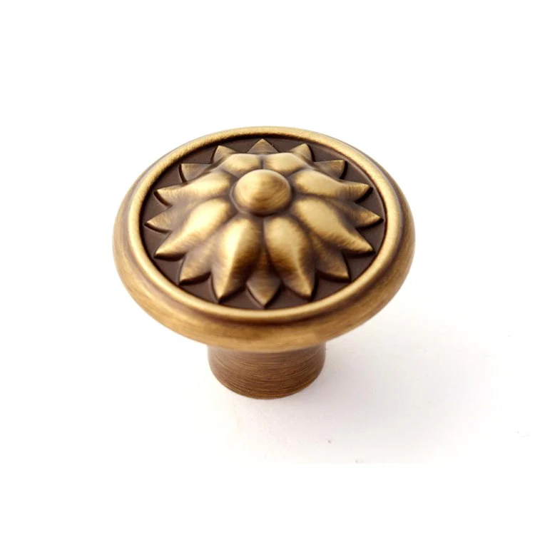 Knob Fiore Round Antique English Matte Brass 1-1/4 Inch 1-1/8 Inch 1/2 Inch - Frankwebs
