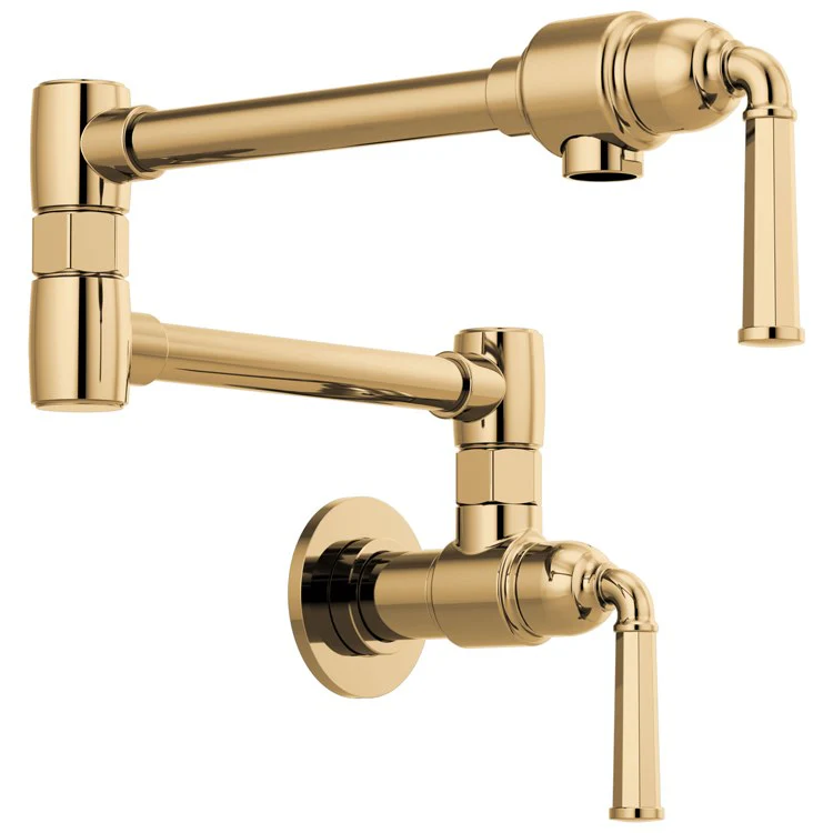 Pot Filler Rook Wall Mount Cold Water Only 2 Lever ADA Brilliance Luxe Gold Dual Jointed Swivel 4.0 Gallons per Minute - Frankwebs