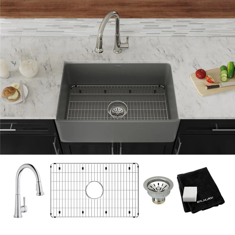 Kitchen Sink Fireclay 30 x 20 Inch Single Bowl Apron Front ADA Matte Gray Farmhouse Rectangle Drain Location Center Depth 10 Inch - Frankwebs