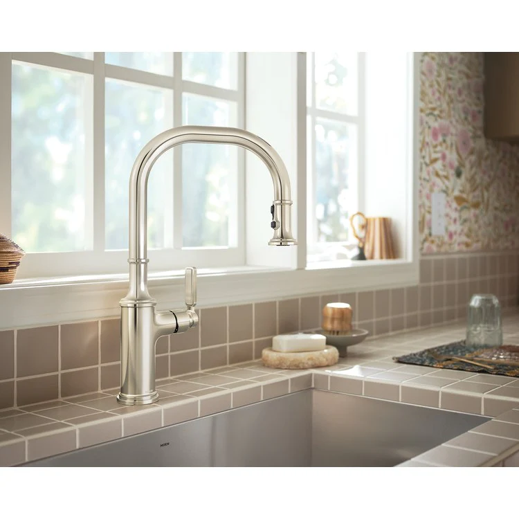 Kitchen Faucet Smyth 1 Lever ADA Polished Nickel High Arc 1/3 Hole Voice Activated 1.5 Gallons per Minute - Frankwebs