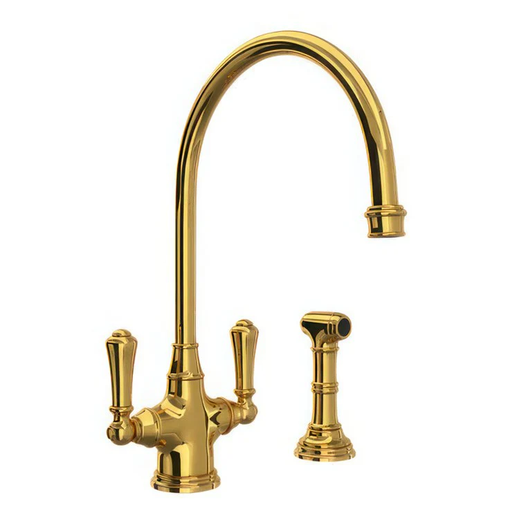 Kitchen Faucet Georgian Era 2 Lever Unlacquered Brass C-Spout 1.8 Gallons per Minute - Frankwebs