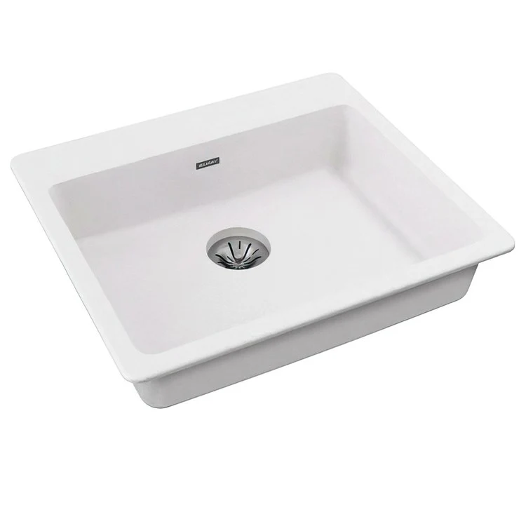 Kitchen Sink Quartz Classic 25 x 22 Inch Single Bowl ADA White Drop-In Rectangle Drain Location Rear Center Depth 5-1/2 Inch Naturally Sound Deadening Superior Heat Scratch Fade and Stain Resistance - Frankwebs
