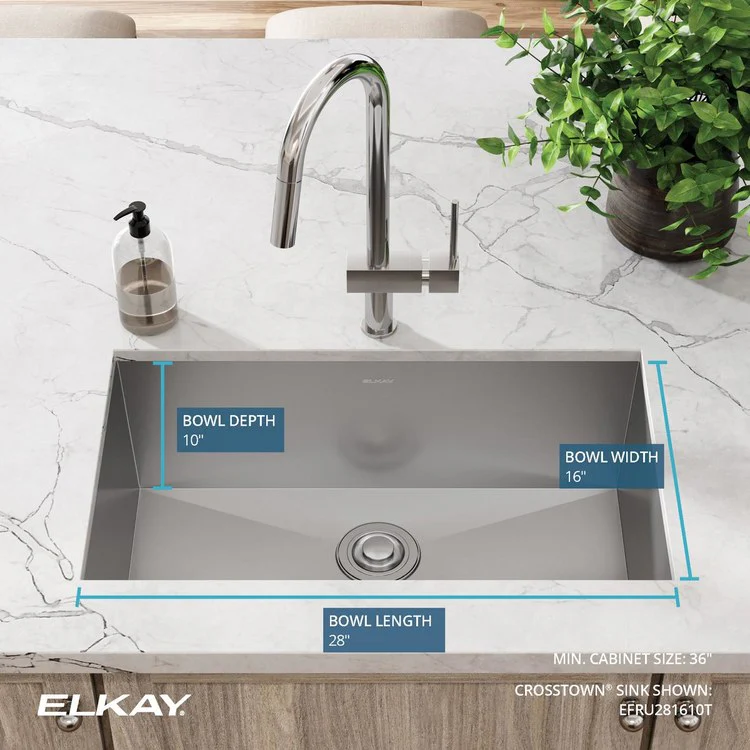 Kitchen Sink Crosstown 30.5 x 18.5 Inch Single Bowl Polished Satin Undermount Drain Location Rear Center Includes 1000001302 Template - Frankwebs