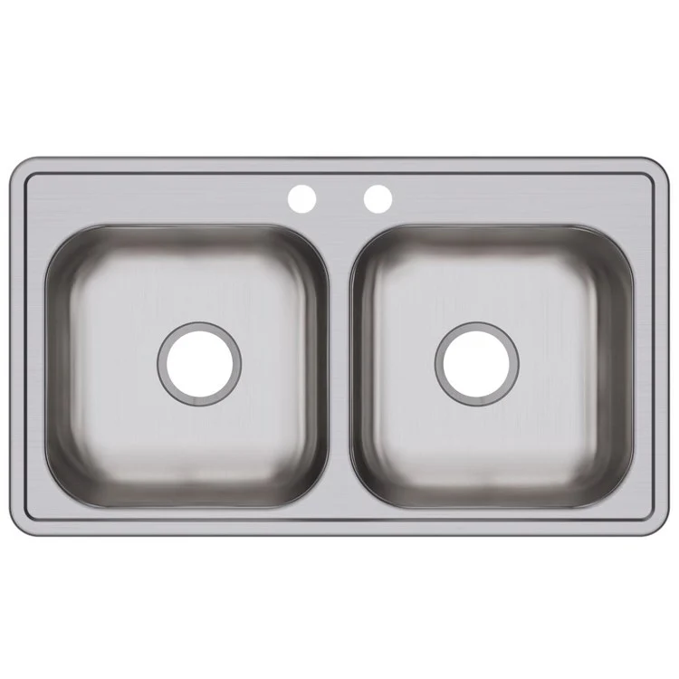 Kitchen Sink Dayton 33 x 19 Inch Double Bowl Equal 2 Hole ADA Satin Drop-In Rectangle Drain Location Center Depth 6-4/9 Inch Bottom Only Pads - Frankwebs