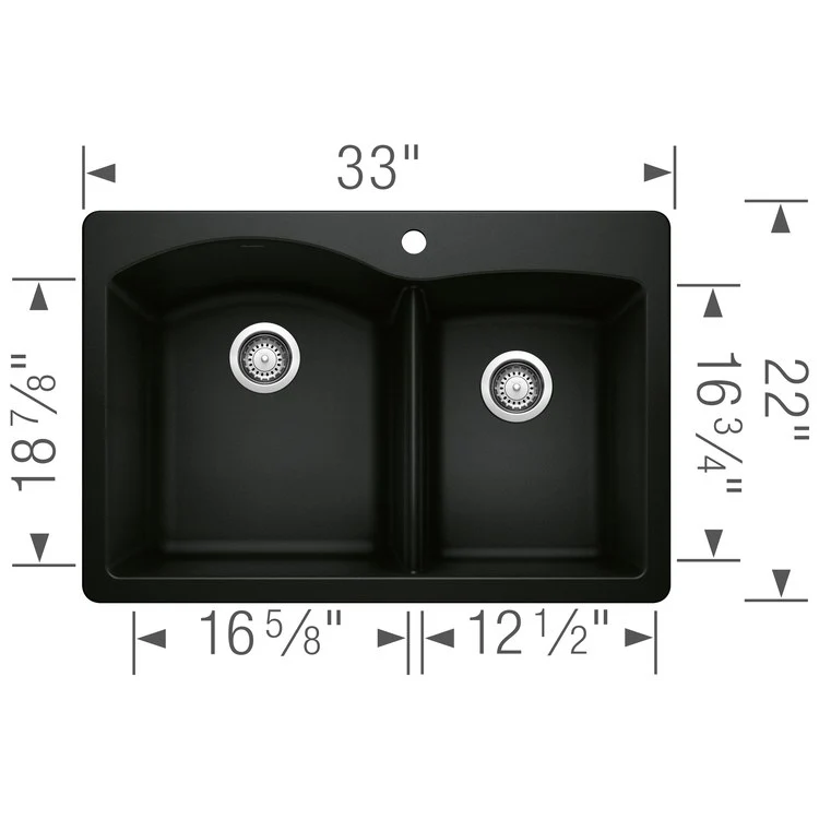 Kitchen Sink Diamond 33 x 22 Inch Double Bowl 1-3/4 Bowl 1 Hole Coal Black Drop-In/Undermount - Frankwebs