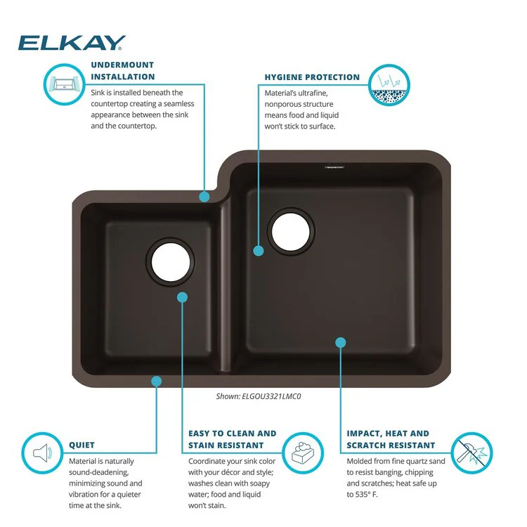 Kitchen Sink Quartz Classic 33 x 20.5 Inch Double Bowl Offset Mocha Undermount 9 Inch - Frankwebs