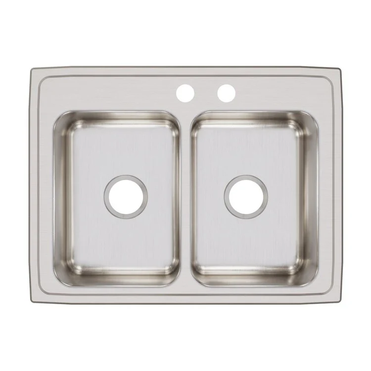 Kitchen Sink Lustertone Classic 29 x 22 Inch Double Bowl Equal MR2 Hole Lustrous Satin Drop-In Stainless Steel Drain Location Center Bottom Only Pads - Frankwebs