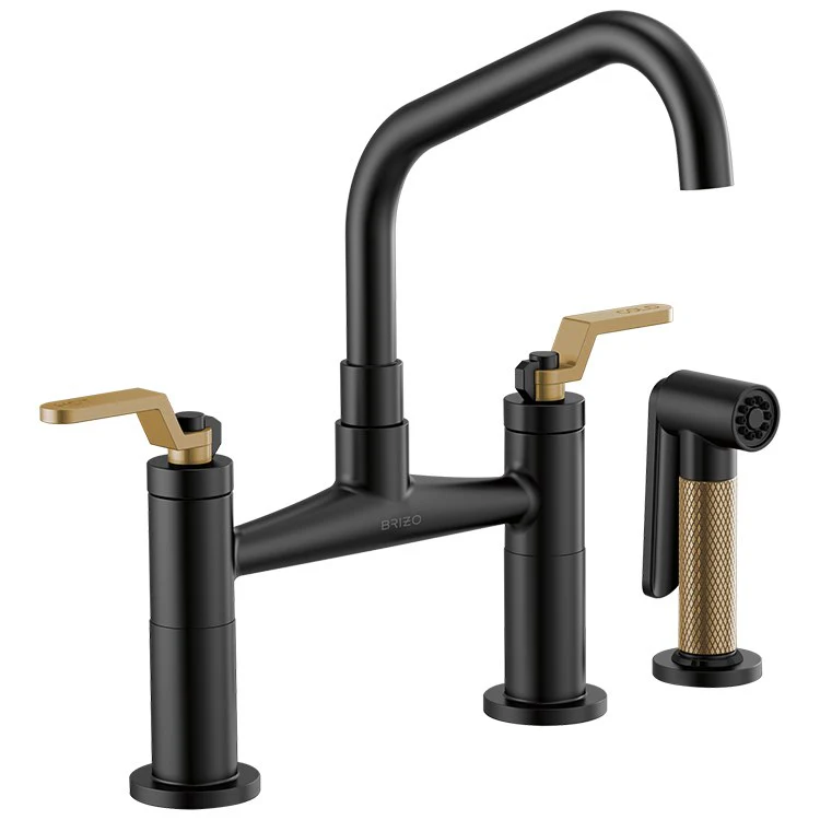 Litze Two Handle Kitchen Bridge Faucet with Angled Spout/Industrial Handle/Side Sprayer - Frankwebs